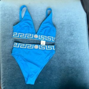 Versace blue gold high waisted bikini 2 piece swim suit set